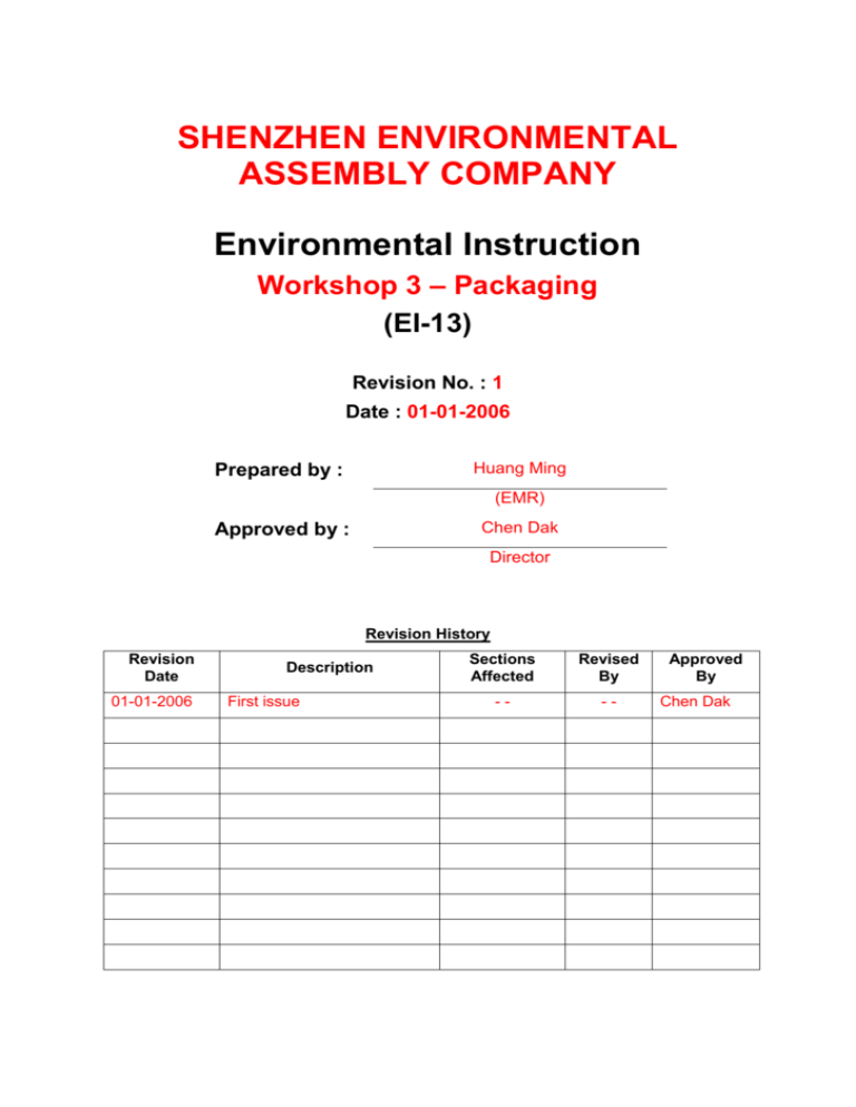 Procedure Environmental Protection Department