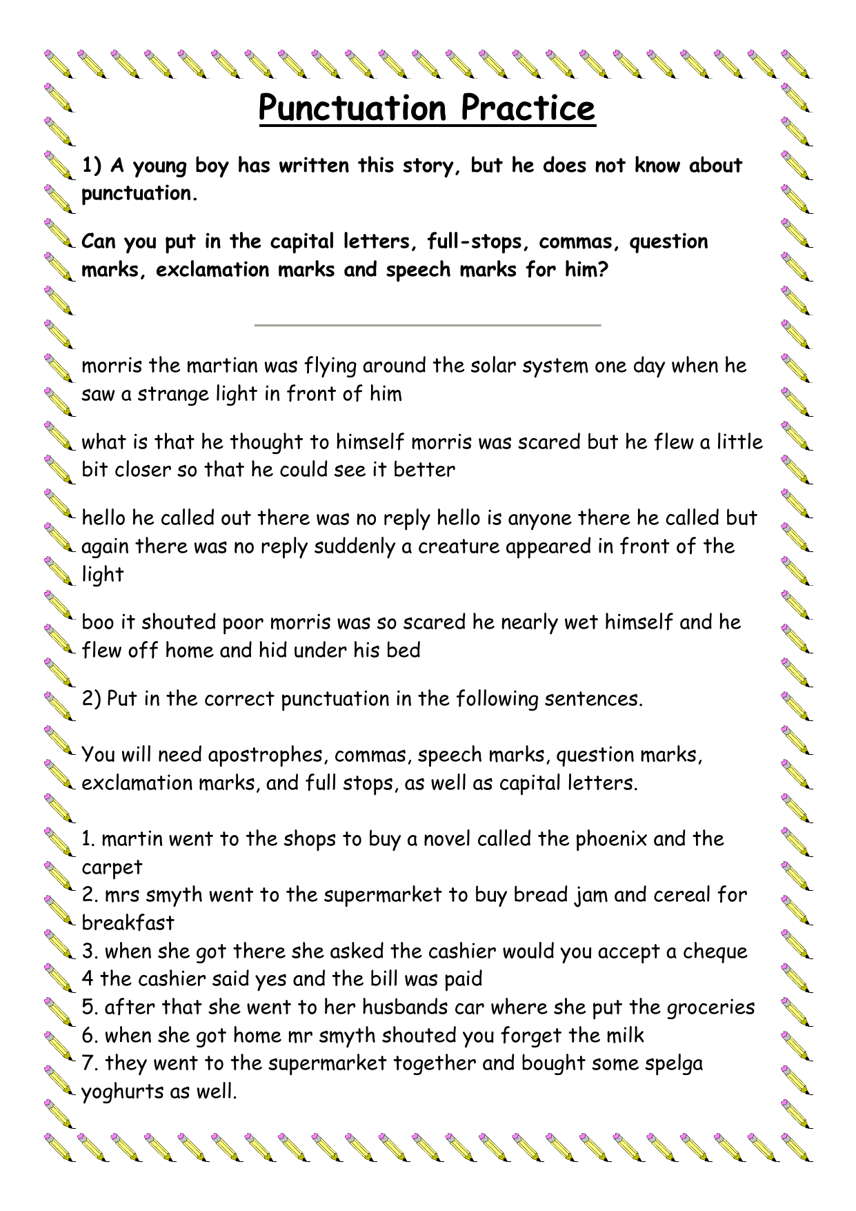 speech punctuation worksheets