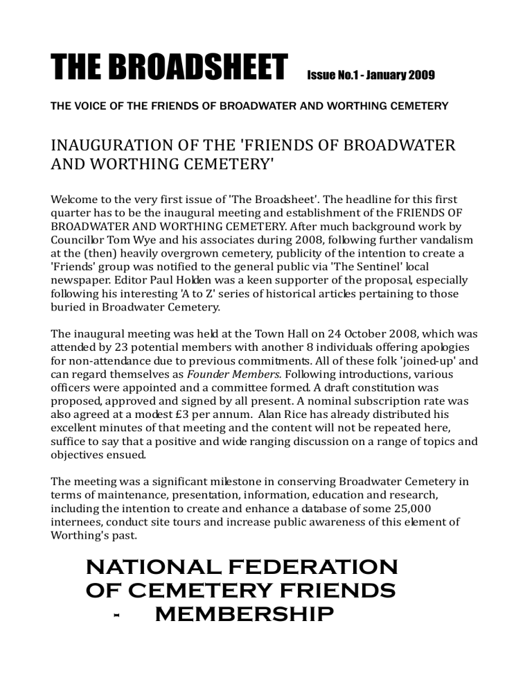 The Broadsheet Issue 1 Friends of Broadwater and Worthing
