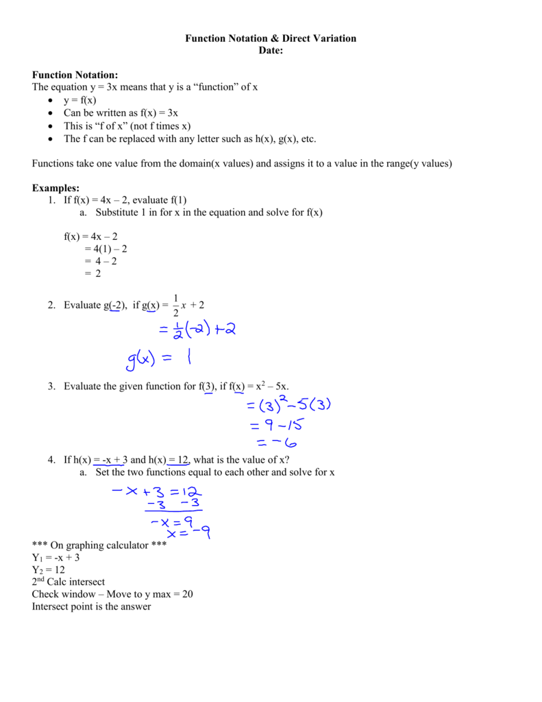 Function Notation Direct Variation