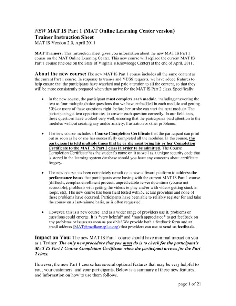 MAT IS Part 1 Registration