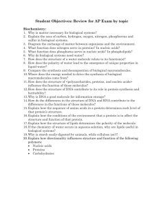 Student Objectives: Review for AP Exam by topic Biochemistry: Why