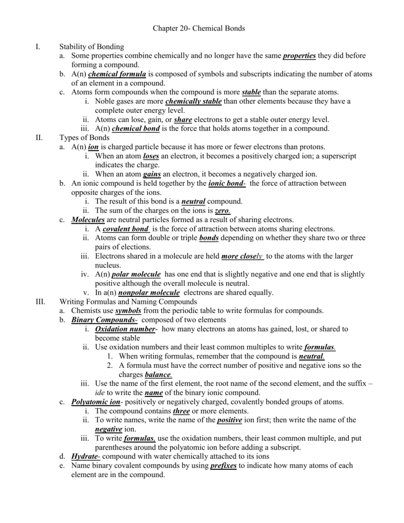 Chapter 20 Chemical Bonds