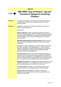 MQ HREC Passive Consent in Child Research