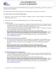 Personal Coach Agreement for 2014-2015 Junior