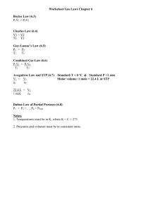 2: Worksheet Gas Laws Chapter 18
