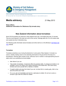New Zealand information about tornadoes