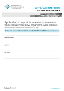Application form to release new organisms with controls