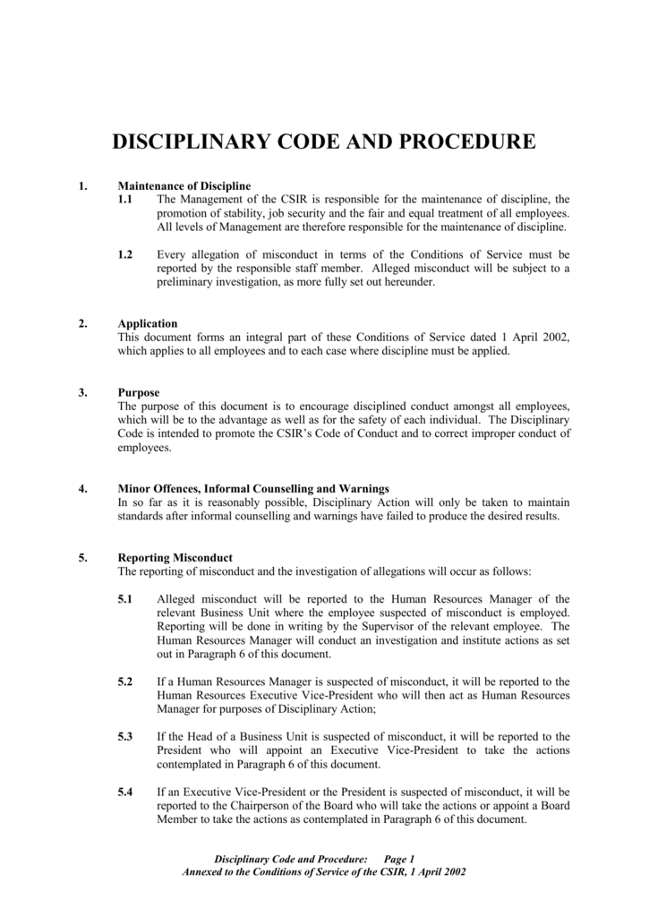 DISCIPLINARY CODE PROCEDURE