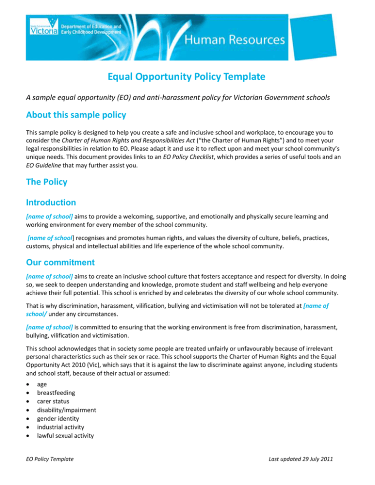 Equal Opportunity Employer Policy Example