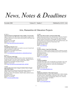 News, Notes & Deadlines November 2008 Volume 38 Number 3