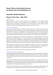 Chairperson`s report for 2013 - Australian Braille Authority