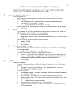 Lecture Notes: Immune System (Part I)