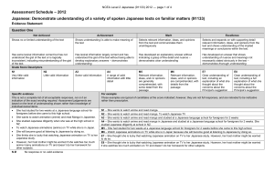 NCEA Level 2 Japanese (91133) 2012 Assessment Schedule