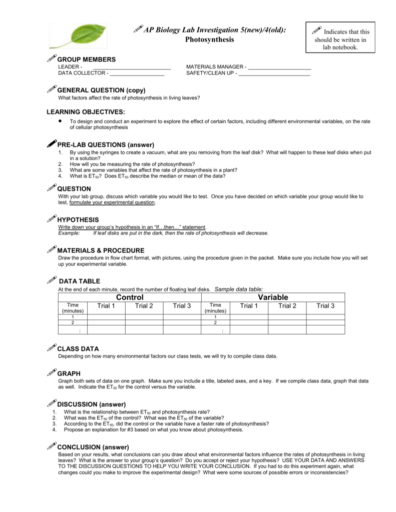 photosynthesis lab v 3 how to write the procedure in a report