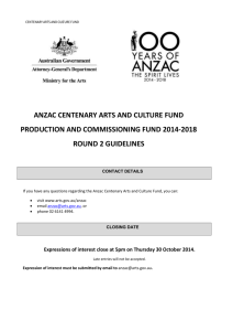Anzac Centenary Arts and culture Fund production and