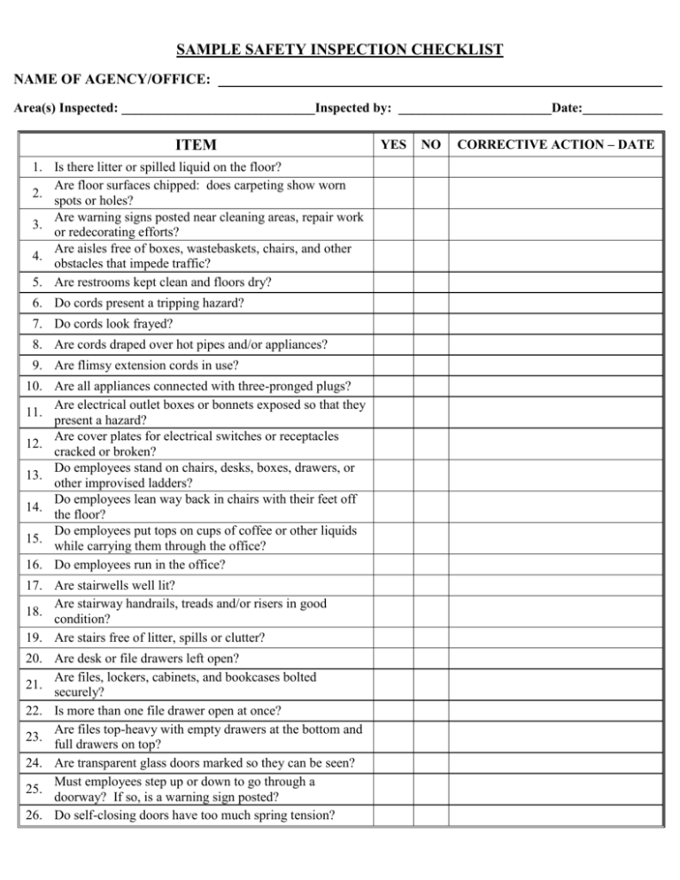 behavior based safety checklist