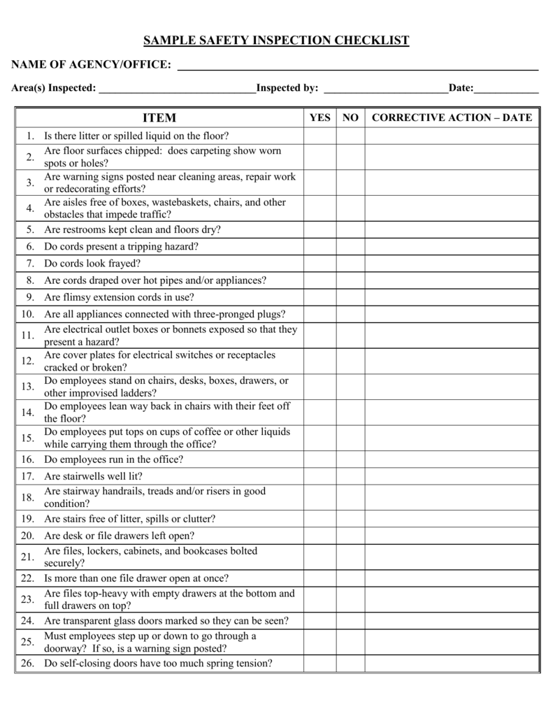 Weekly Safety Inspection Checklist Ultimate List Of Safety Checklists