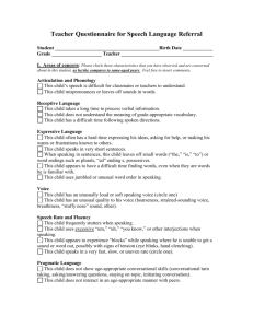 Questionnaire for Speech Language Referral