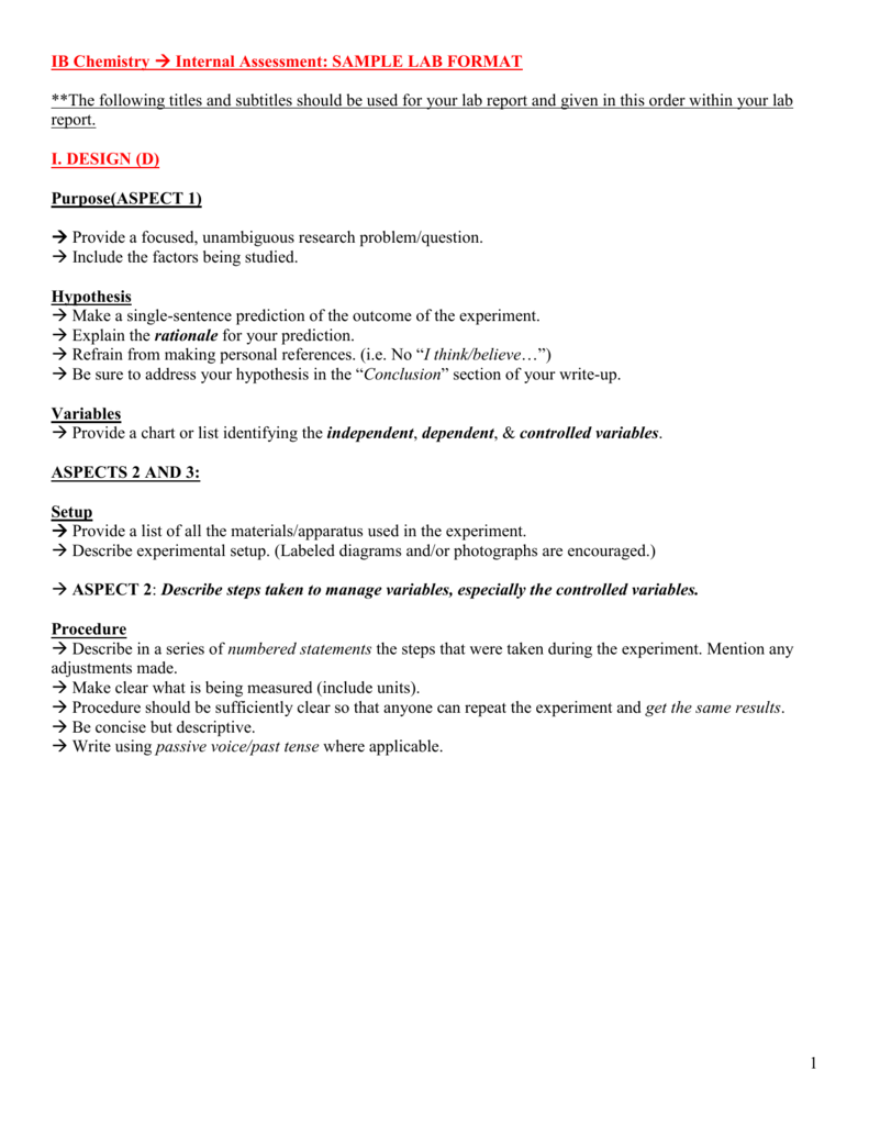 IB Chemistry - Internal Assessment Guidelines