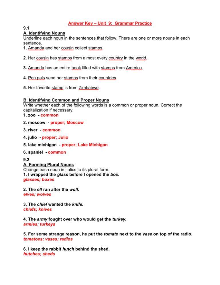 Answer Key Common And Proper Nouns Worksheet With Answers