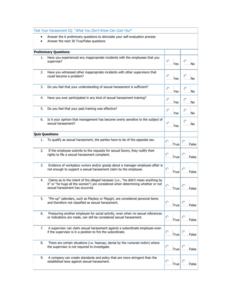 Test Your Harassment IQ: 