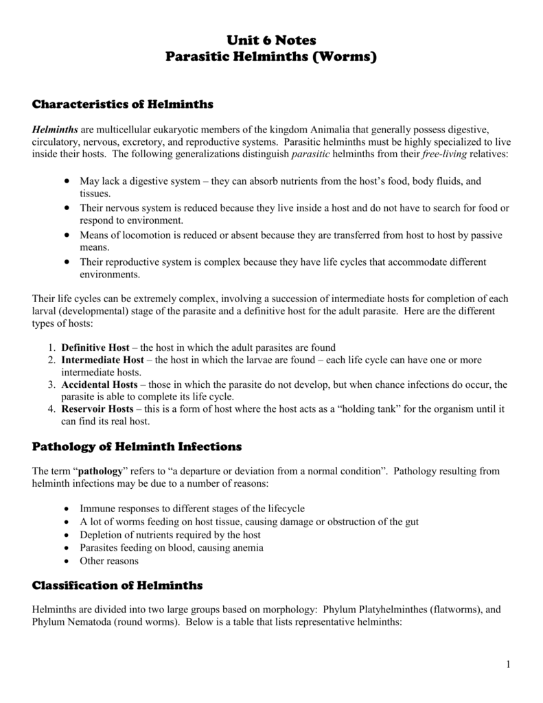 parasitic helminths characteristics)