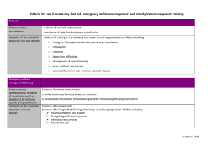 Criteria for use in assessing first aid, emergency asthma