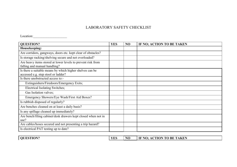 LABORATORY SAFETY CHECKLIST
