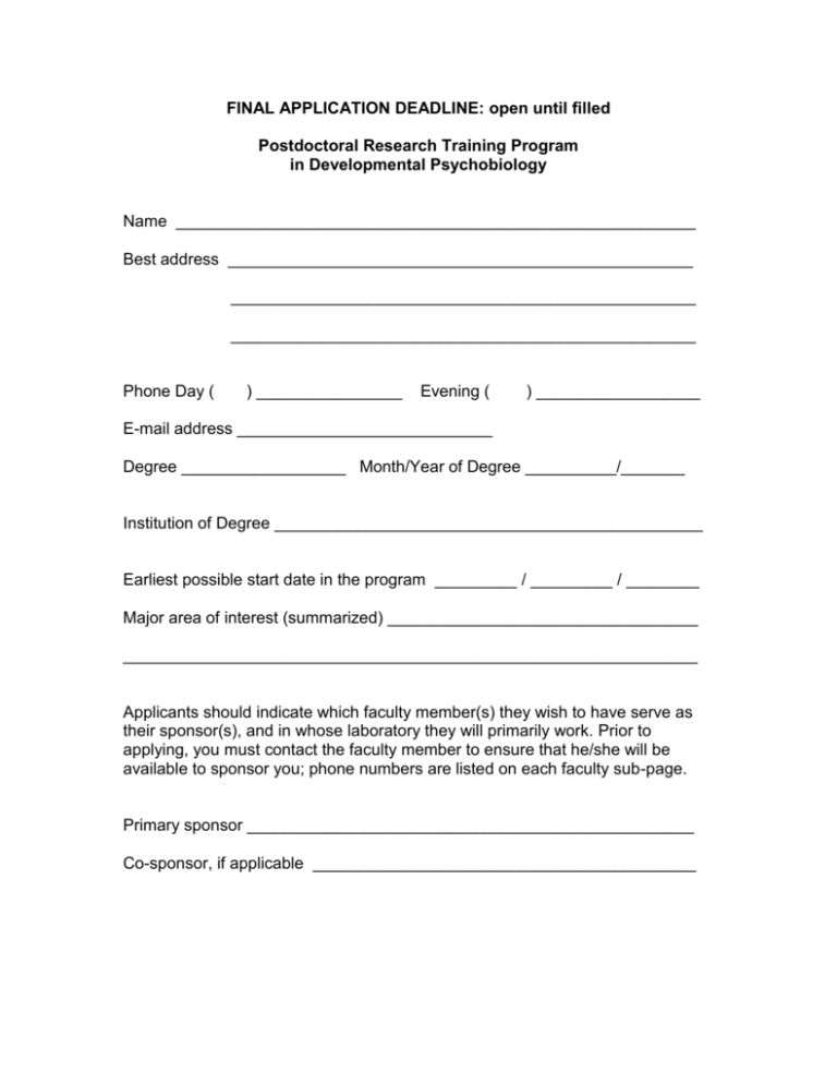 FINAL APPLICATION DEADLINE University Of Colorado Denver
