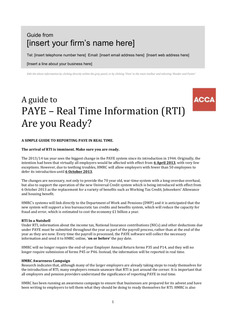 Guide To Paye Real Time Information Rti