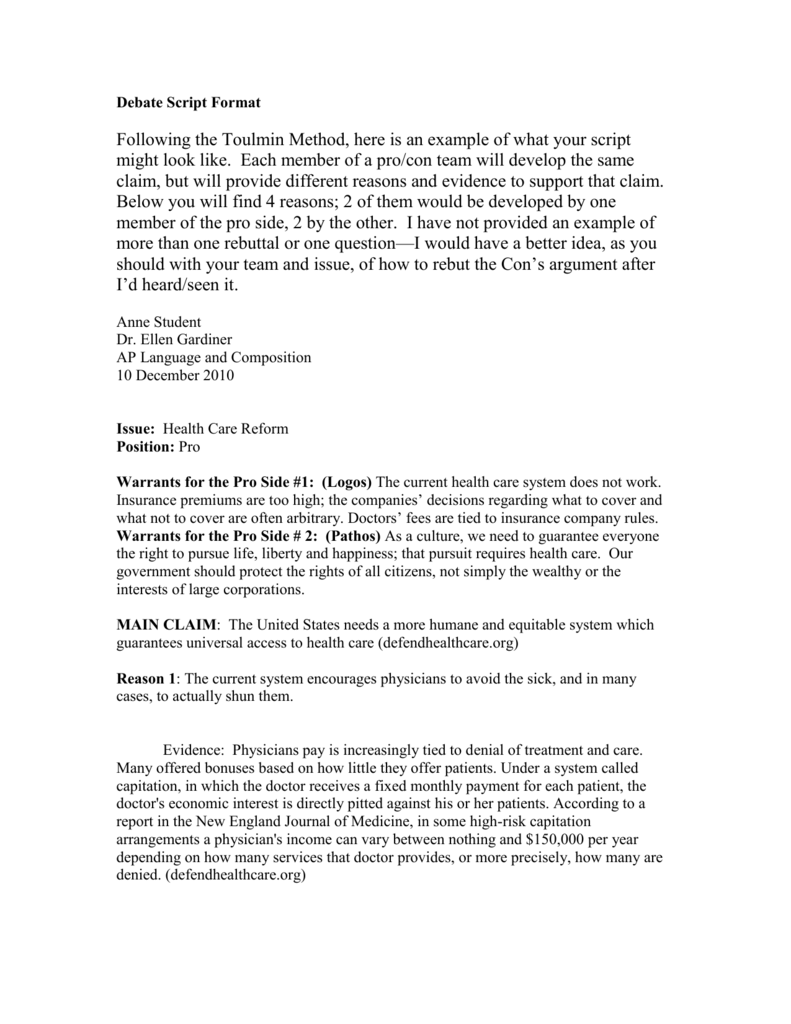 Debate Script Format