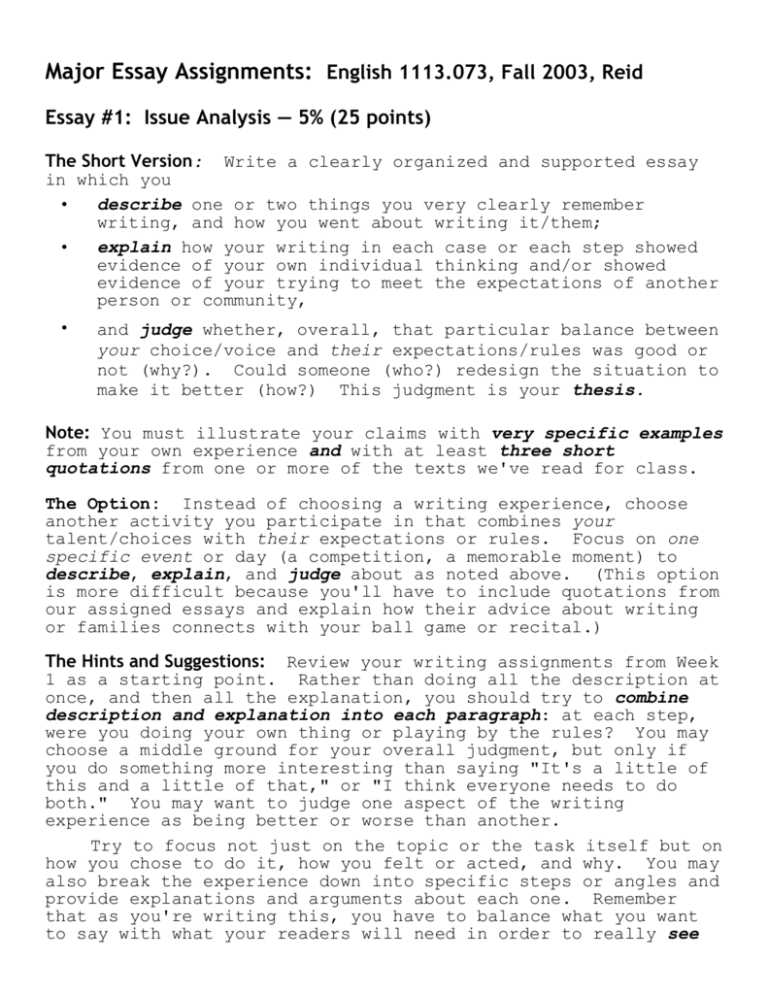 The Essay Assignments