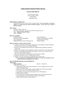 Fitness Counselor/Instructor – Intern January - May 20