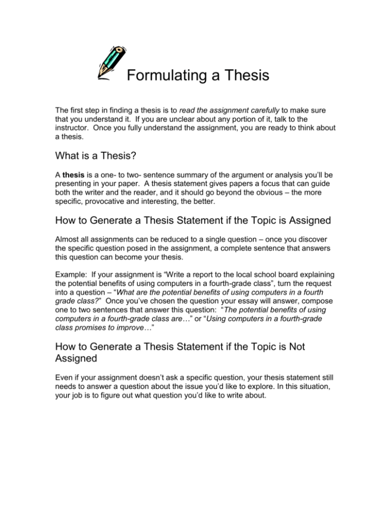 formulating a working thesis