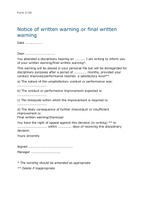 C2| Notice of written warning or final written warning
