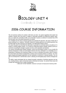 BIOLOGY UNIT 4 Continuity & Change 2006 COURSE