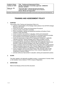Training and Assessment policy - Goulburn Ovens Institute of TAFE
