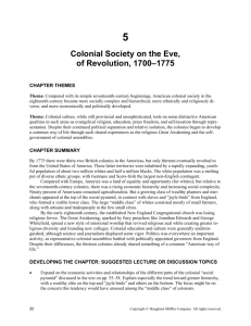 Colonial Society on the Eve of Revolution, 1700-1775