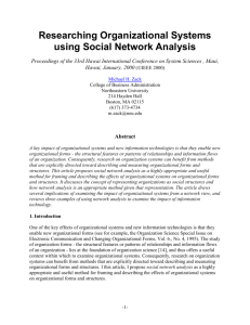 Researching Organizational Systems using Social Network Analysis