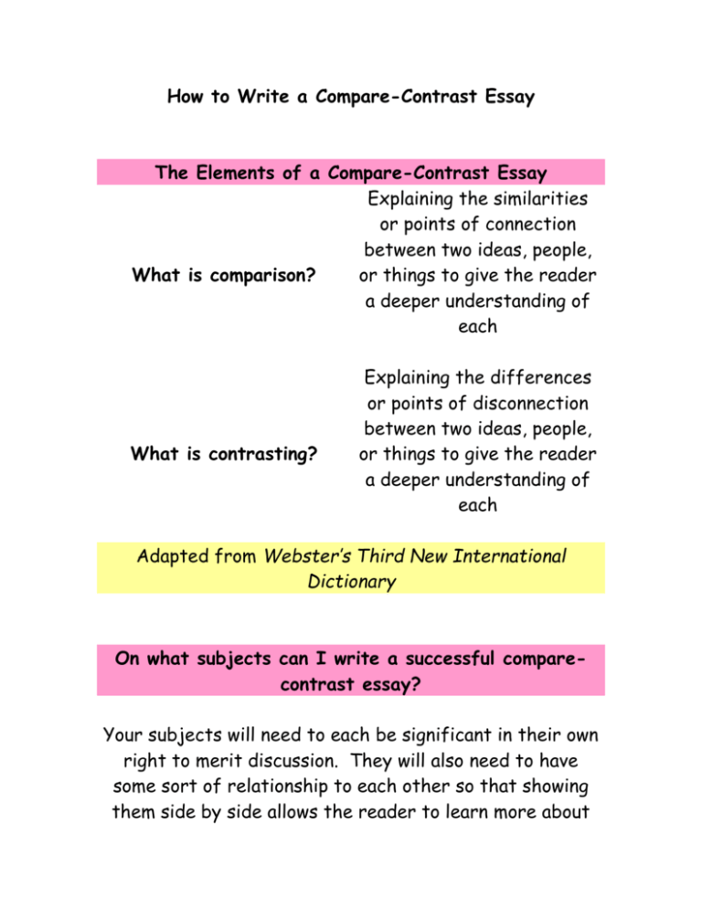 compare and contrast essay structure psychology