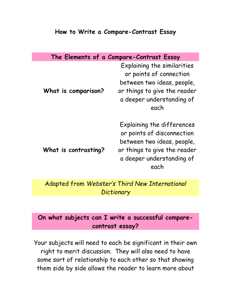 in a compare and contrast essay what does contrast mean