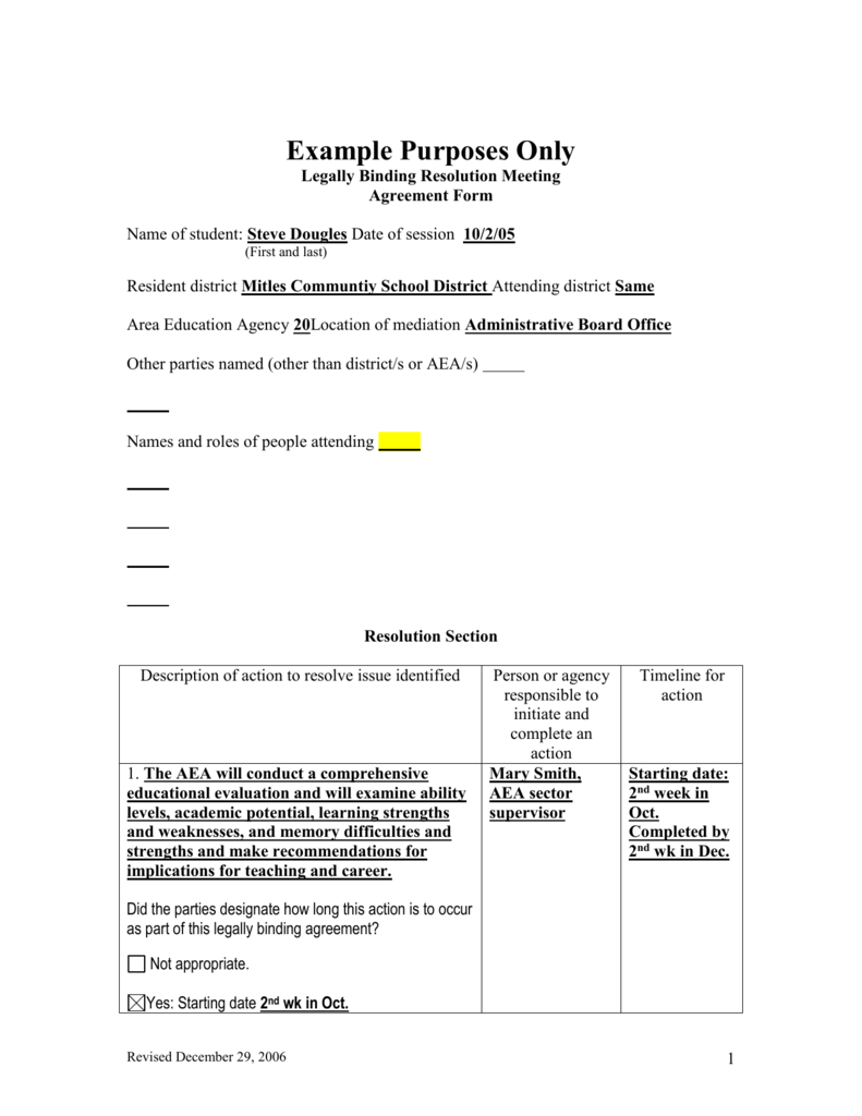 Sample Resolution Agreement Template With