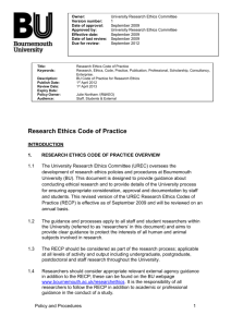 Research Ethics Code of Practice - Staff