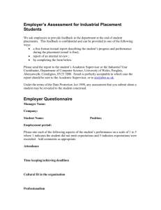 Employer`s Assessment for Industrial Placement Students We ask