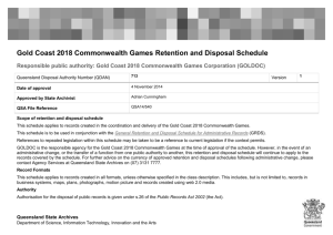Gold Coast 2018 Commonwealth Games Retention and Disposal