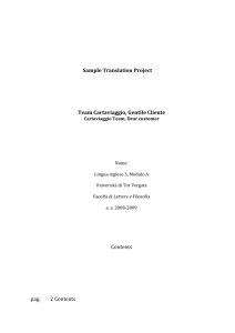 Sample Translation Project Team Cartaviaggio, Gentile Cliente
