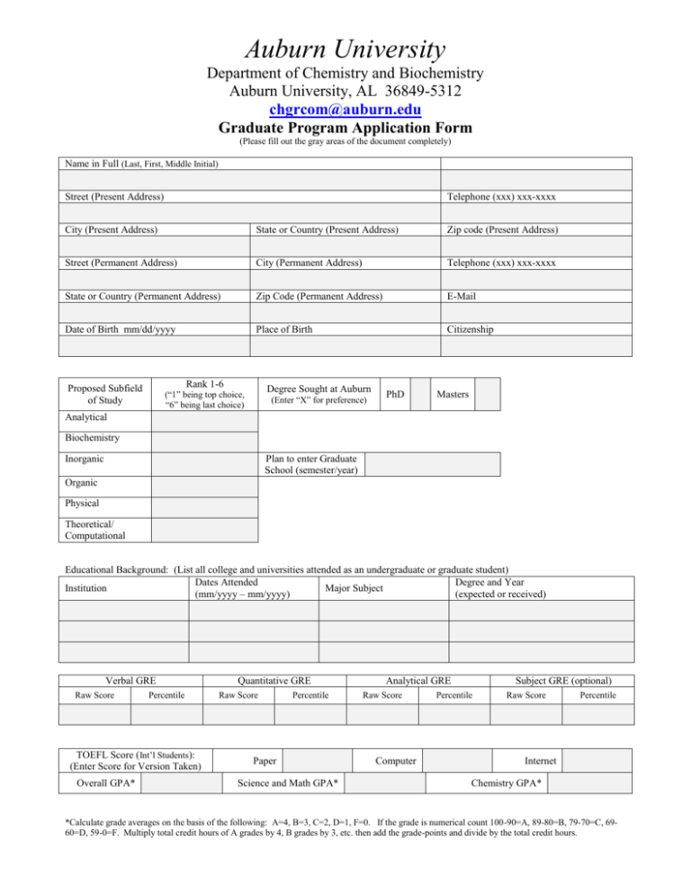 Application Form Auburn University
