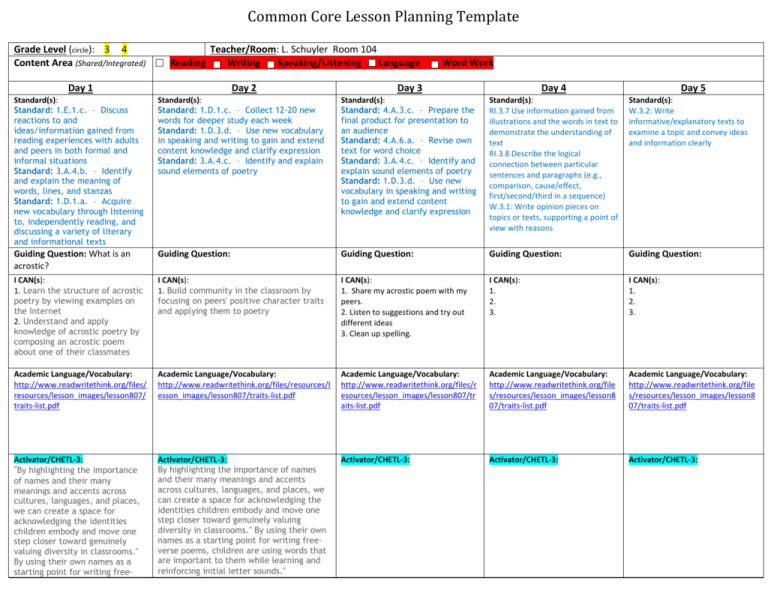common-core-lesson-planning-template