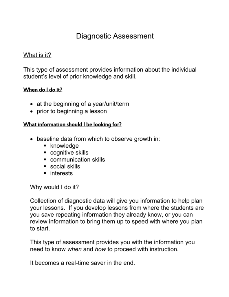 Types Of Diagnostic Assessment